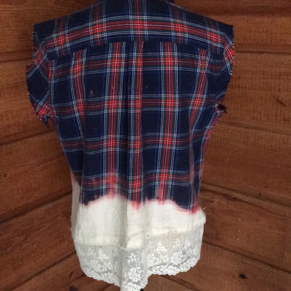 Old Navy upcycled and bleached plaid shirt Size L - Picture 2 of 6